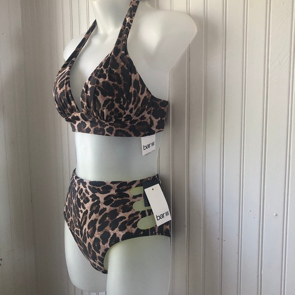 BAR III Retail $88 Beach Cheetah Halter Top High Waist Bottoms XSmall - Picture 4 of 5